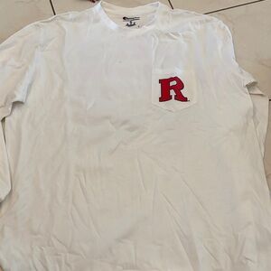 Champion White Long Sleeve Tee with Red Lettering